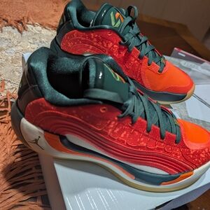 Jordan Doncic Dark Green Sneakers with Red Heart
